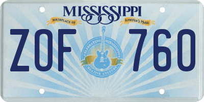 MS license plate ZOF760