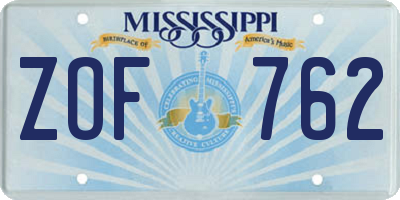 MS license plate ZOF762