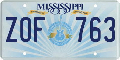 MS license plate ZOF763
