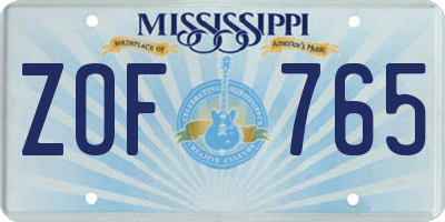 MS license plate ZOF765