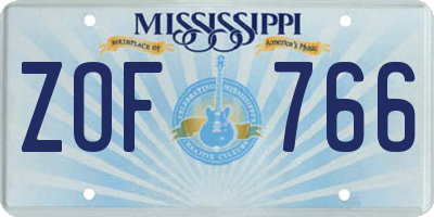 MS license plate ZOF766