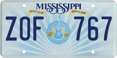 MS license plate ZOF767