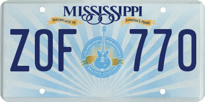 MS license plate ZOF770