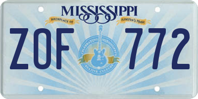 MS license plate ZOF772