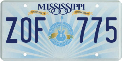 MS license plate ZOF775