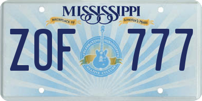 MS license plate ZOF777