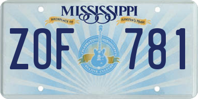 MS license plate ZOF781