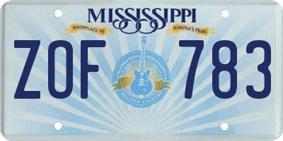MS license plate ZOF783