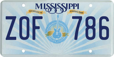 MS license plate ZOF786