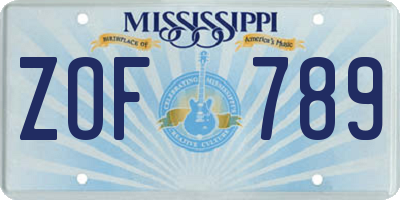 MS license plate ZOF789