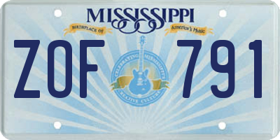 MS license plate ZOF791
