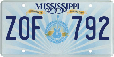 MS license plate ZOF792