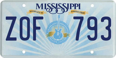 MS license plate ZOF793