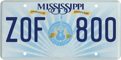 MS license plate ZOF800