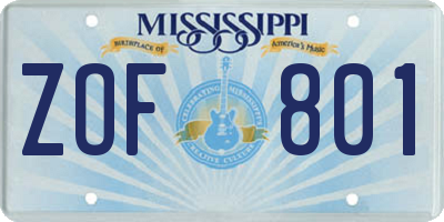 MS license plate ZOF801