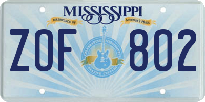 MS license plate ZOF802