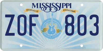 MS license plate ZOF803