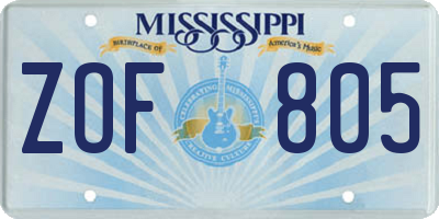 MS license plate ZOF805