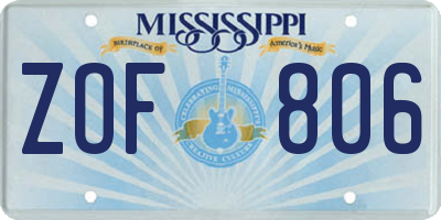 MS license plate ZOF806