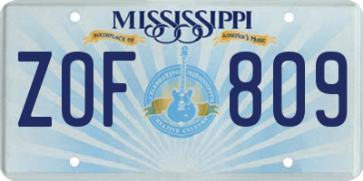 MS license plate ZOF809