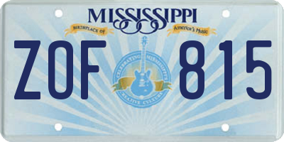 MS license plate ZOF815