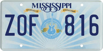 MS license plate ZOF816