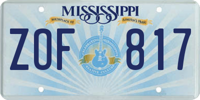 MS license plate ZOF817