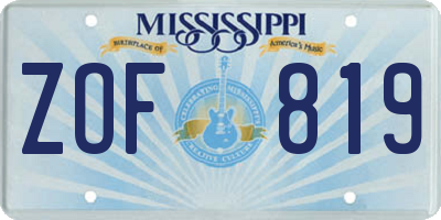 MS license plate ZOF819