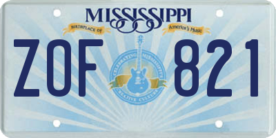 MS license plate ZOF821