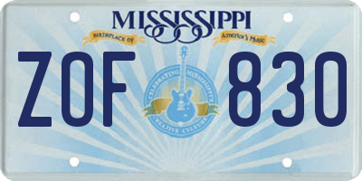 MS license plate ZOF830