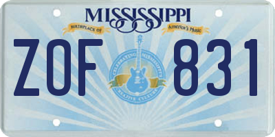MS license plate ZOF831