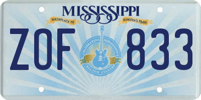 MS license plate ZOF833