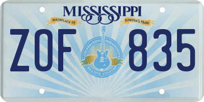 MS license plate ZOF835