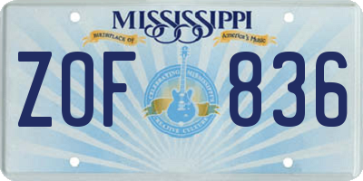 MS license plate ZOF836