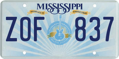 MS license plate ZOF837