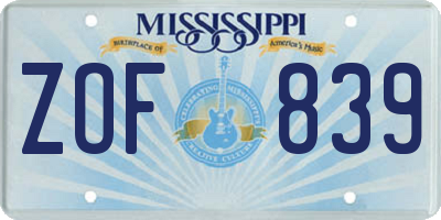 MS license plate ZOF839