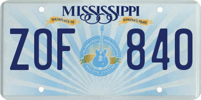 MS license plate ZOF840