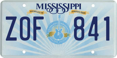 MS license plate ZOF841