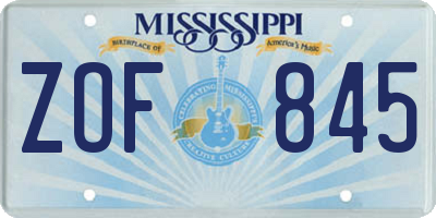 MS license plate ZOF845