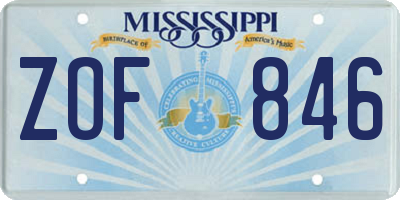 MS license plate ZOF846