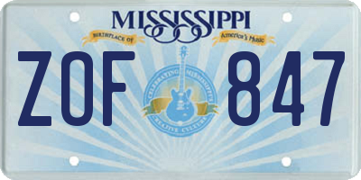 MS license plate ZOF847