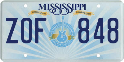 MS license plate ZOF848