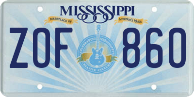 MS license plate ZOF860
