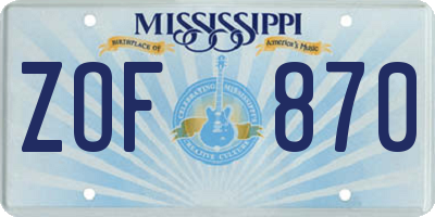 MS license plate ZOF870