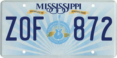 MS license plate ZOF872