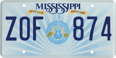 MS license plate ZOF874