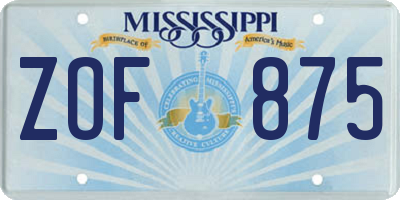 MS license plate ZOF875