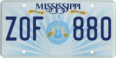 MS license plate ZOF880