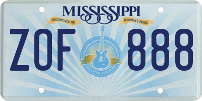 MS license plate ZOF888