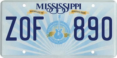 MS license plate ZOF890